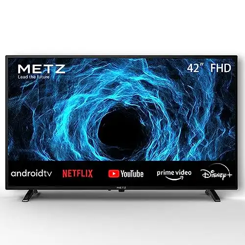 Metz Smart TV, Serie MTC6000, 42" (106 cm), LED, Full HD, Versione 2022, Wi-Fi, Android 9.0, HDMI, ARC, USB, Slot CI+, Dolby Digital, DVB-C/T2/S2, HEVC MAIN10, Nero 42" 2022 Single